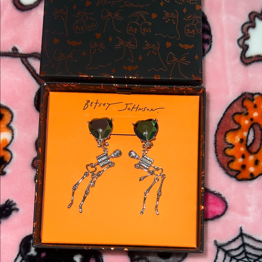 BNIB Betsey Johnson Silver Skeleton Earrings